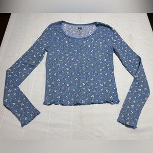 SO Women's Long Sleeve Blue Floral Thermal Top
